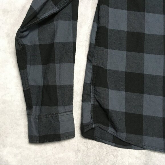 Brandit Mens Flannel Shirt size Large Long Sleeve Button Up Black‎ Blue Check - Picture 13 of 16